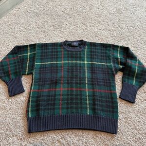 Vintage Classic Green Plaid Crewneck Wool Sweater - Men’s Size Large